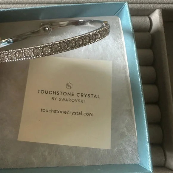 Touchstone Crystal Sleek Silver Bangle - Picture 7 of 9